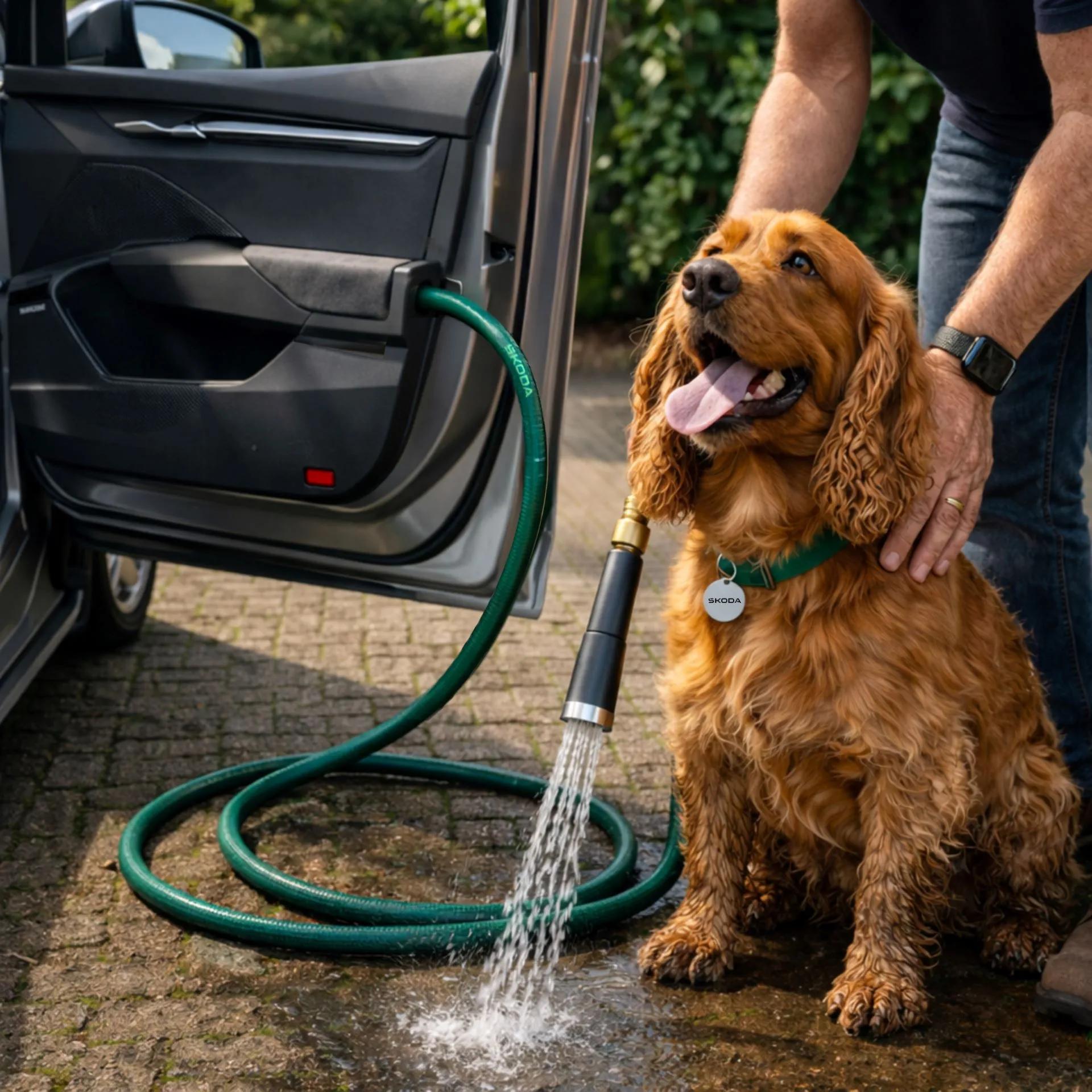 Skoda hound hose clean dog paws