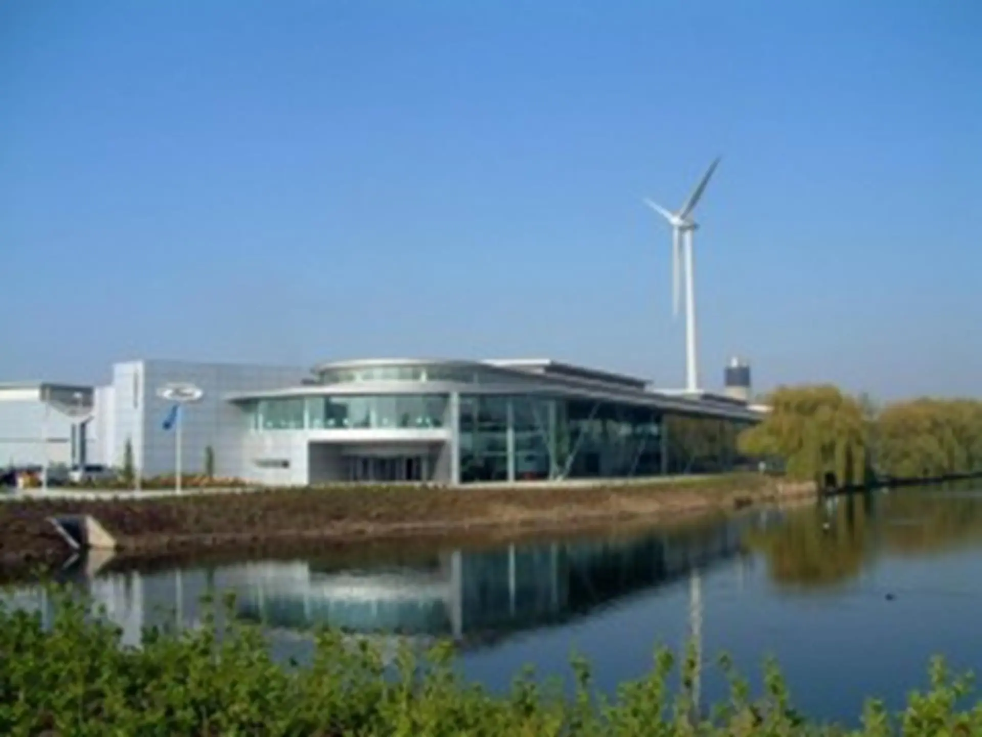 Dagenham Diesel Centre,with wind turbine behind 2004.