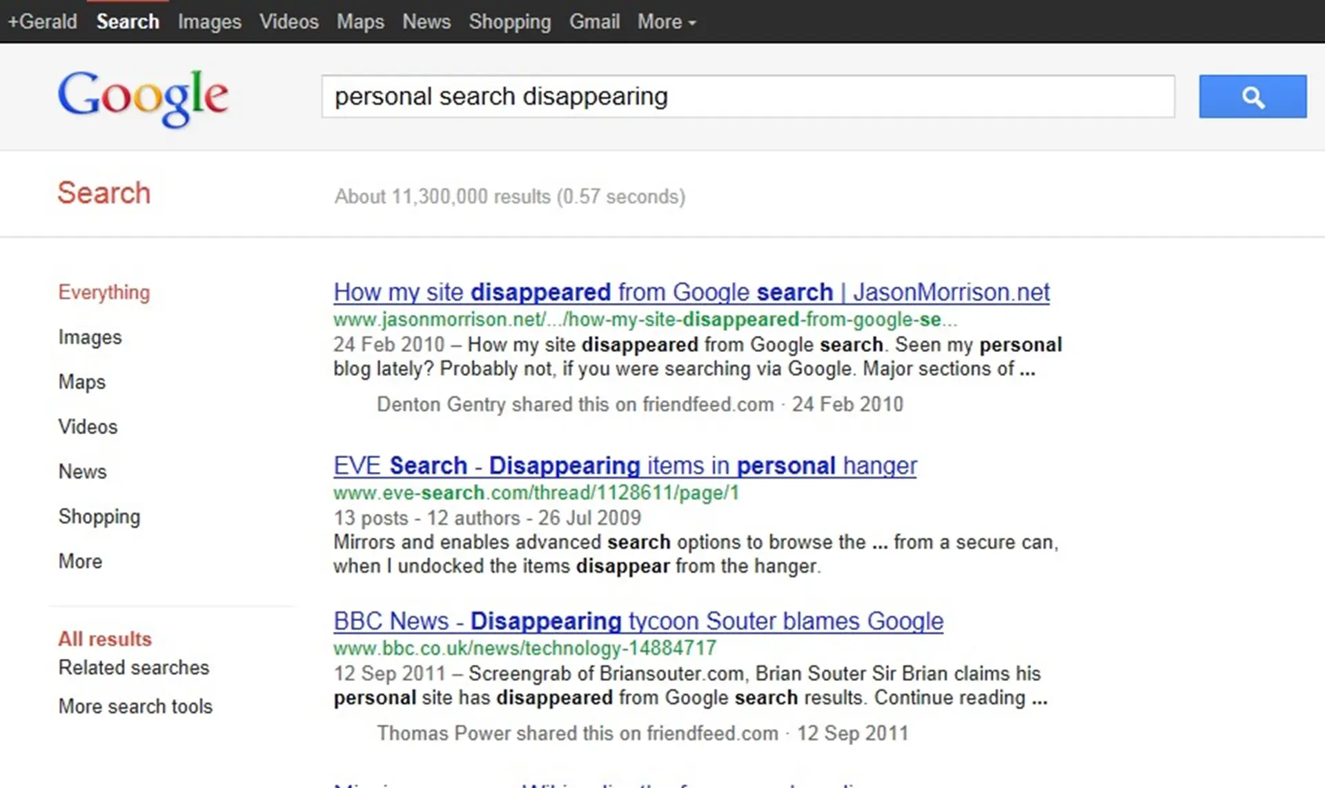 personal search disappearing