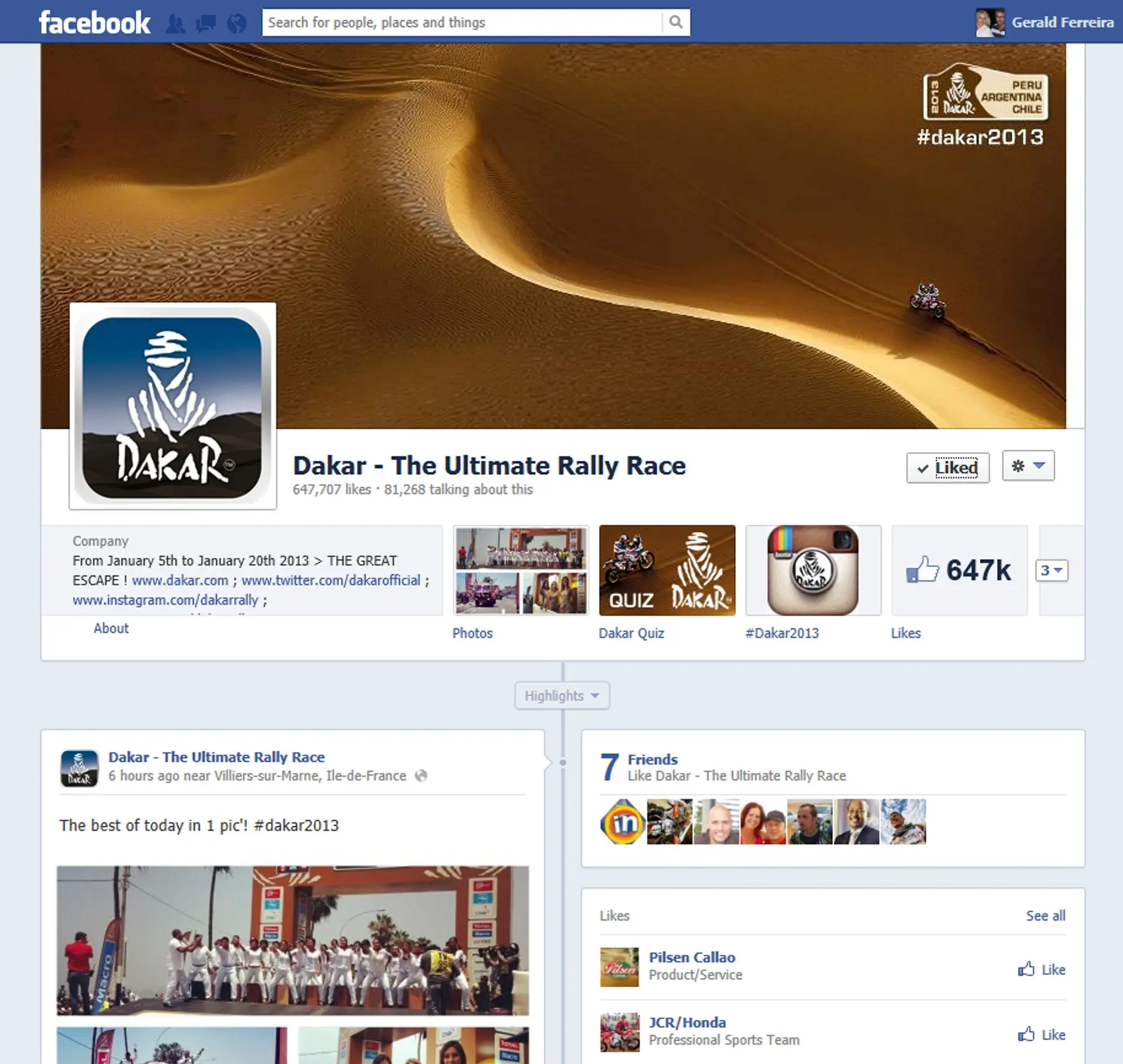 Dakar 2013 Facebook