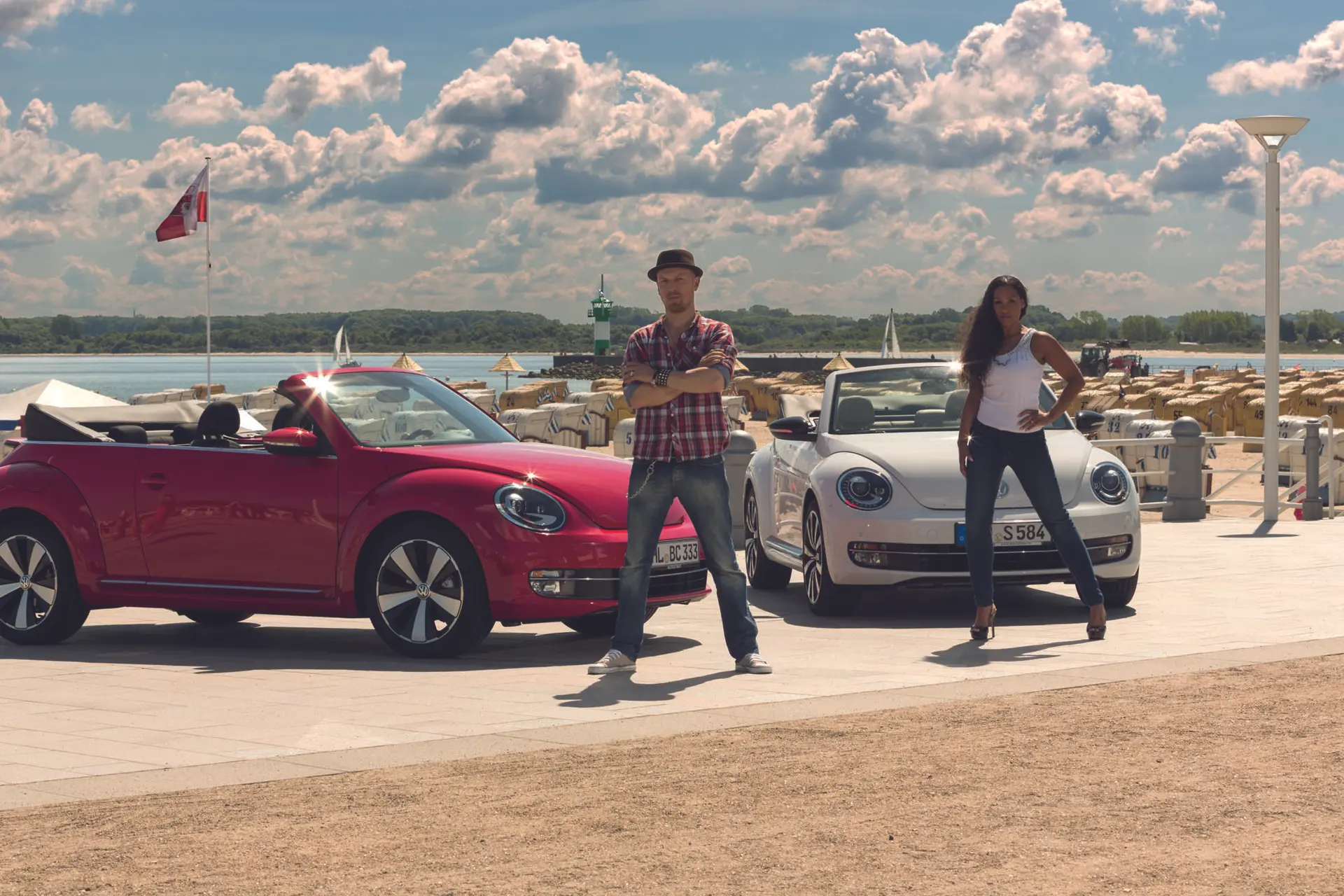 Volkswagen Beetles from all generations on the Baltic Sea Shores