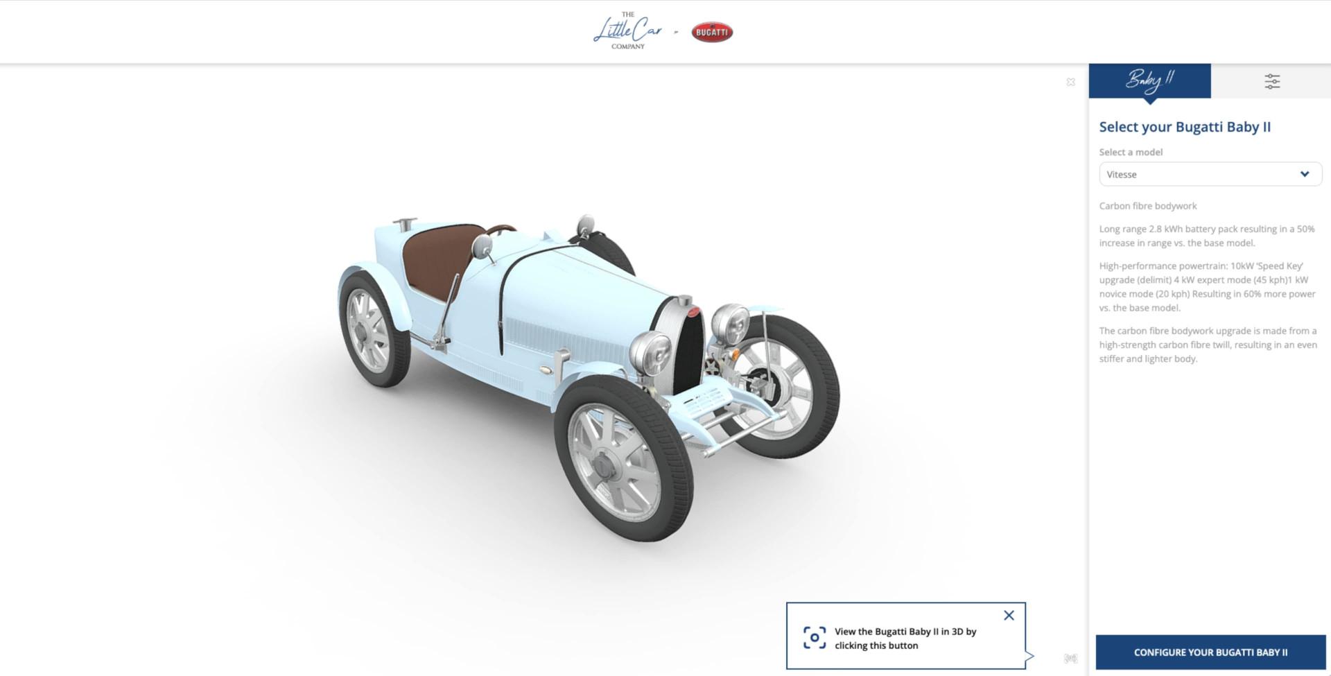 Bespoke Bugatti brought to life: The Little Car Company launches cutting-edge Bugatti Baby II configurator