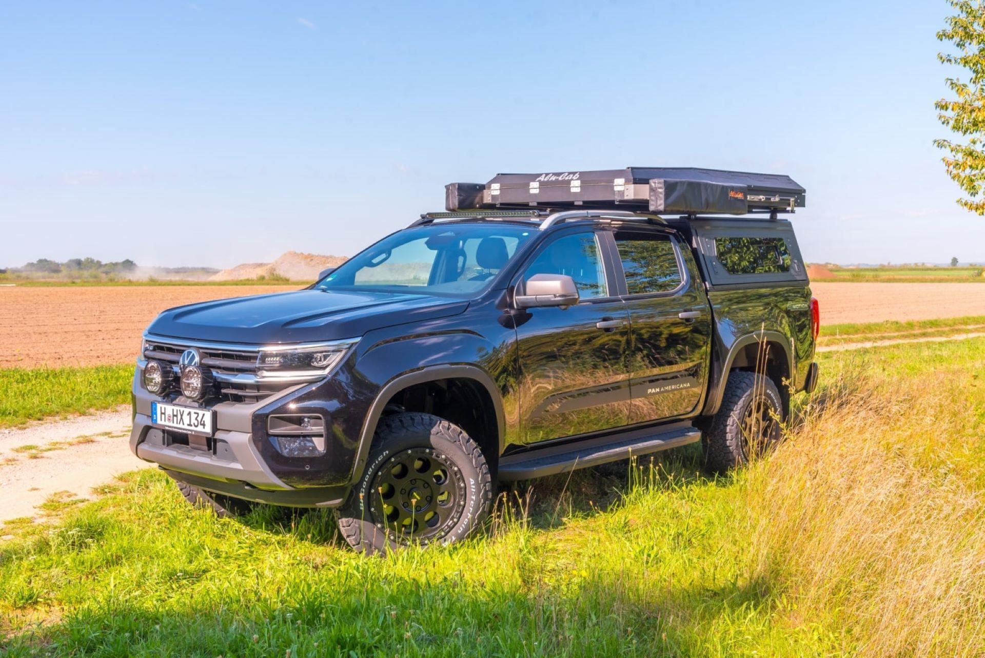 New Amarok as camper van with rooftop tent and hardtop
