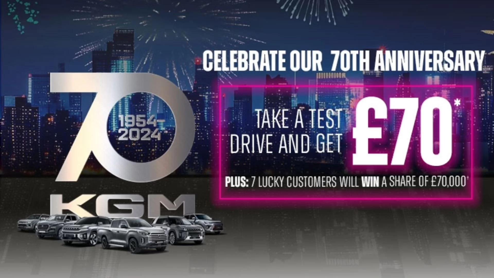KGM Motors Marks 70th Year with Test Drive Rewards and £70,000 Giveaway