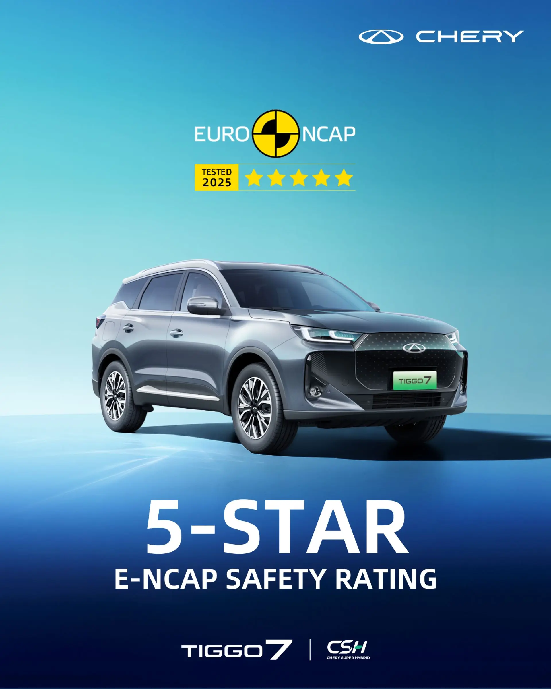 Chery Tiggo 7 CSH Earns Five-Star Euro NCAP Rating With Standout Safety Performance
