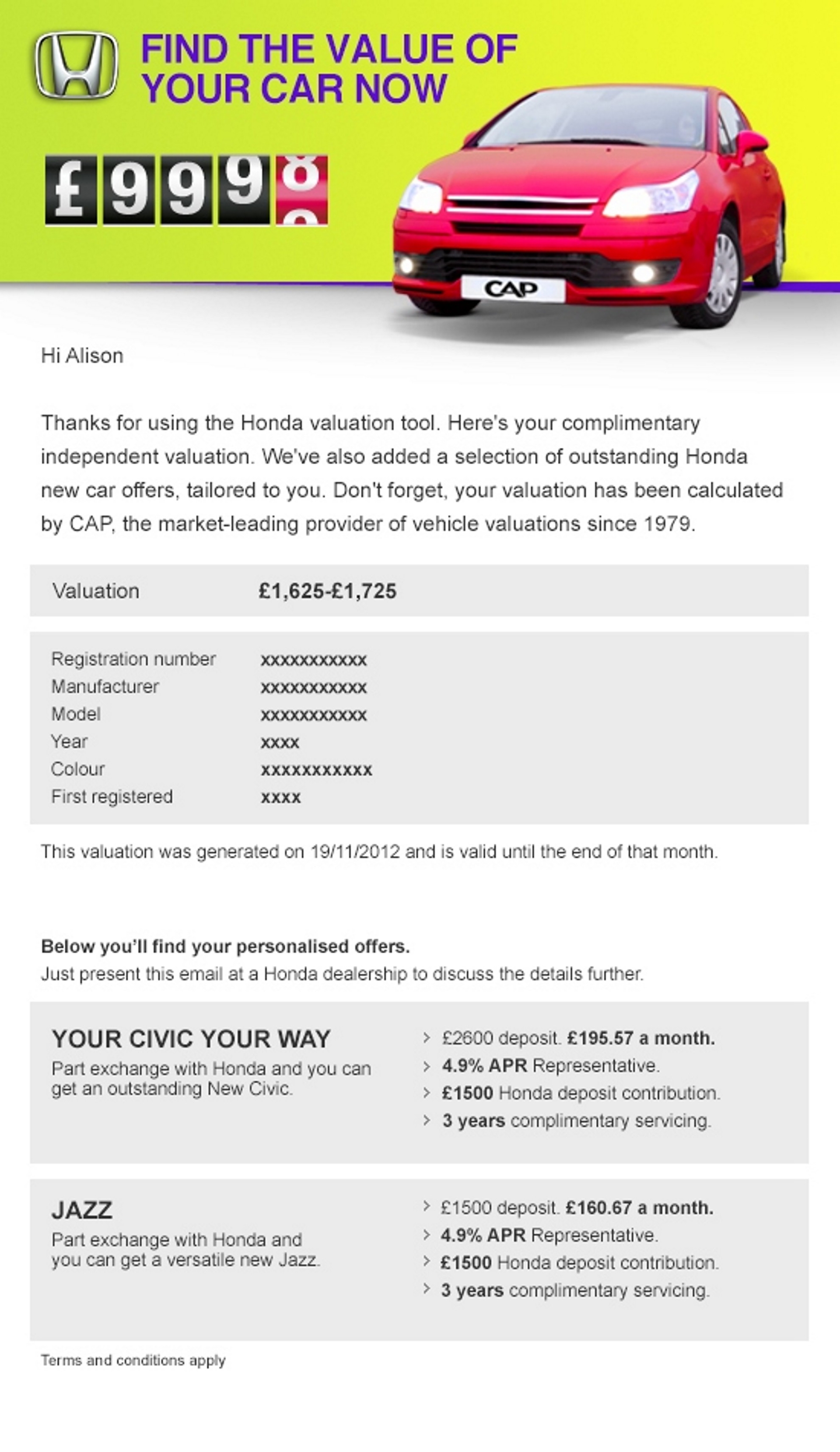 Honda Used Car Valuation Tool