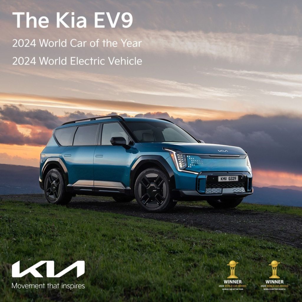 The best car in the world kia ev9 secures double win at 2024 world car awards
