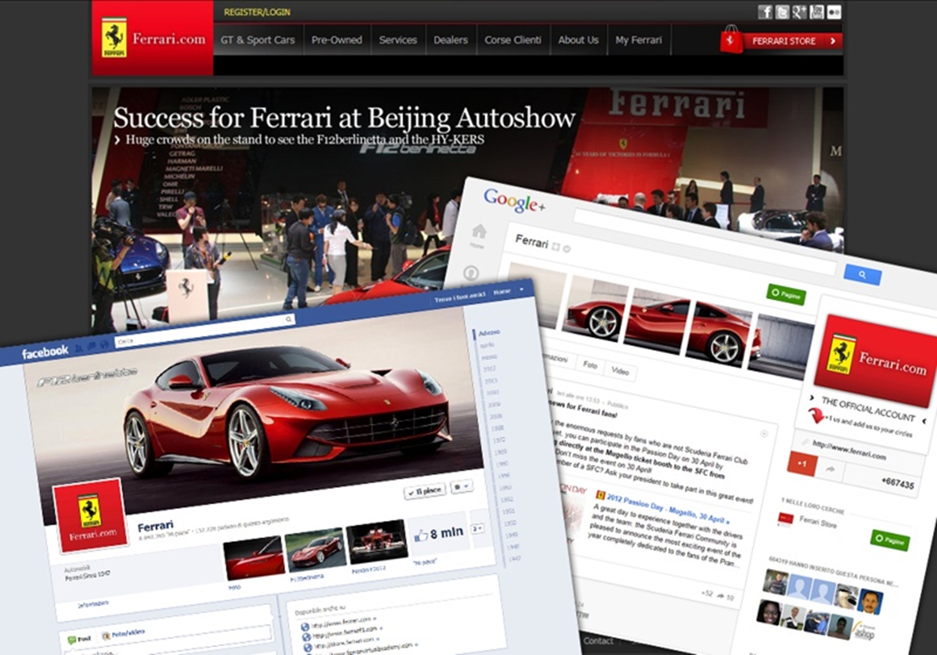 FERRARI IS A LEADER ON SOCIAL NETWORKS FIRST ON G+ AND 8 MILLION FANS ON FACEBOOK