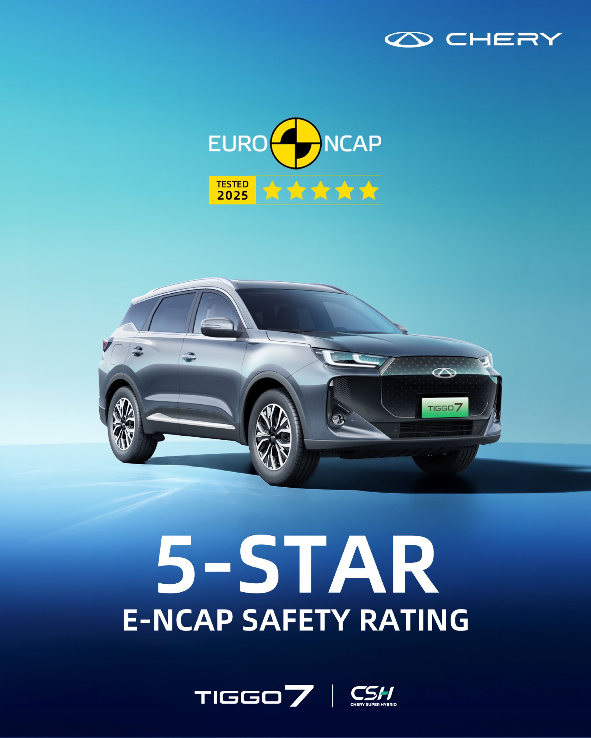 Chery Tiggo 7 CSH Earns Five-Star Euro NCAP Rating With Standout Safety Performance